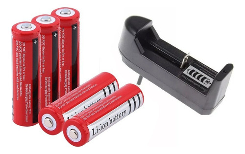 Pack 5 Baterias Recargables Modelo 18650 + 1 Cargador