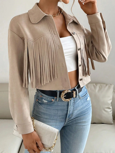 Sqy Chaqueta Informal Y Elegante Con Flecos Para Mujer | MercadoLibre