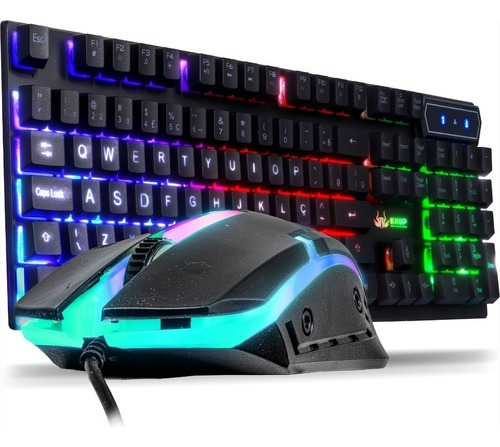 Kit Gamer Teclado Semi Mecânico Led Rgb Abnt2 Mouse Pc Usb