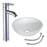 Combo Griferia Monocomando Alta 32 Cm + Bacha Blanca De Baño