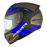 Casco Moto Mt Stinger Bogor Azul Mate Negro Integral Dafy