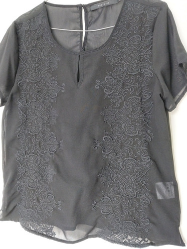 Blusa De Gasa Negra Bordada Portsaid T42  Hecha En India