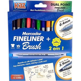 Kit 12 Canetinha Fineliner Brush Ponta Dupla Pen Dual Point