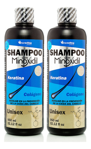 Kit 2 Shampoo Minoxidil Keratina Colageno Sin Sal 950ml C/u