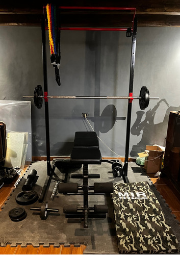 Rack Gimnasio Con Banco Multifuncion + Accesorios