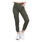 Pantalon Cargo Mujer Gabardina Elastizada Jogger Bolsillos