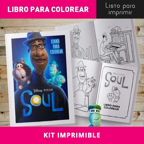 Libro Colorear Pintar Soul Pixar Souvenir Kit Imprimible 
