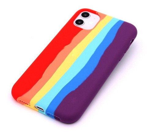 Funda C/logo, Silicona Líquida Rainbow Arcoíris, Para iPhone