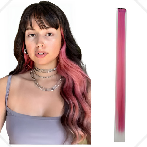 Cabelo Mechas Colorida Aplique Tic Tac 70cm Fibra Japonesa Cor Tic Tac Rosa