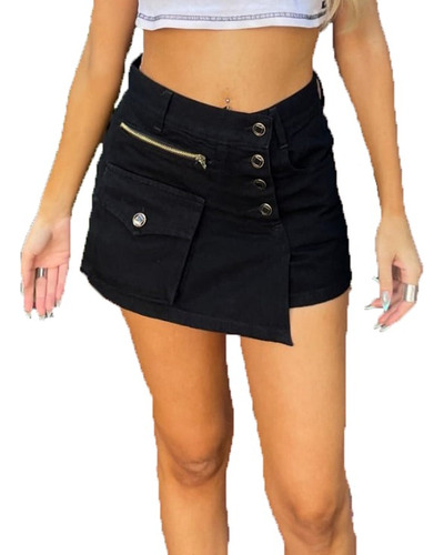 Short Mom Jean Mujer Dama Cargo Bolsillos Rigido Premium