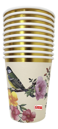 Vasos Descartables Pajaro Con Flores Polipapel - Cc