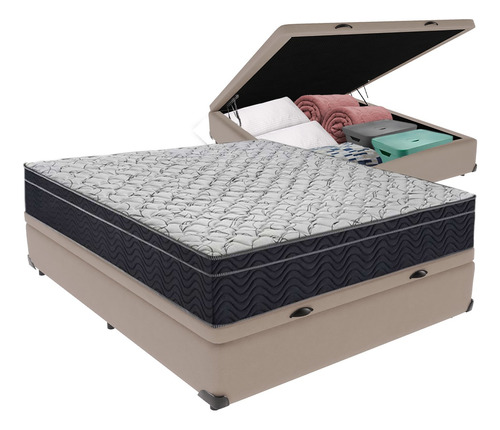 Conjunto Cama Marrom Viúvo Box Com Baú E Colchão Airtech D45