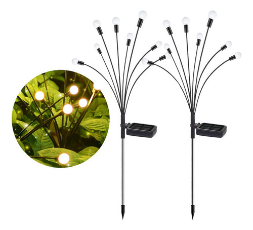 2 Peças Luminaria Solar Externa Vaga-lume 8 Leds Decoração