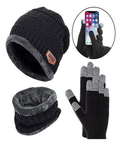 Gorro E Luva Touch + Cachecol Frio Super Quente Kit Neve 