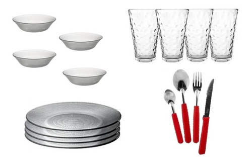 Set De Vajilla Completa 4 Personas Plato Vaso Cubierto 28pza