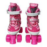 Patins Quad Rosa Infantil 4 Rodas Ajustável Roller