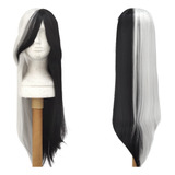 Peruca Preta E Branca Longa Lisa Cruel De.vil Cosplay Wig