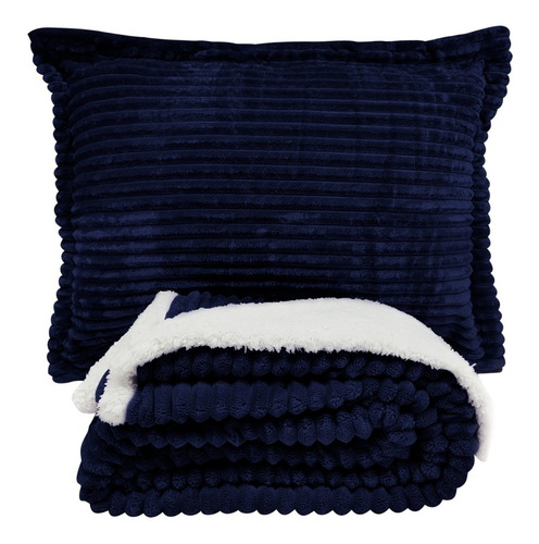 Set Stripes-corderito + Fundas De Almohadones. King, Azul