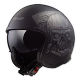 Casco 3/4 Para Moto Ls2 Of599 Spitfire Skull Negro Mate