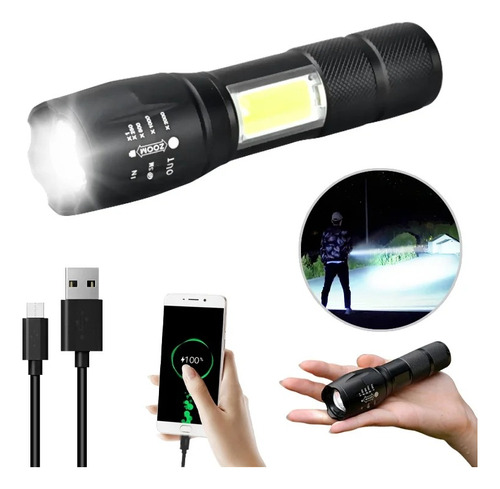 Linterna Led Usb Recargable Portátil Camping Cazar Powerbank