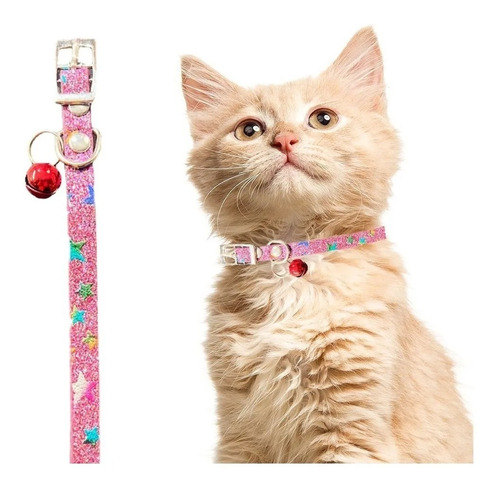 Collar Gata Gato Perro Elegante Cascabel Cuerina Mascotas