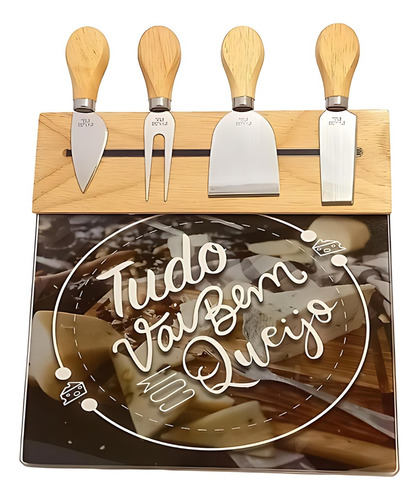 Conjunto Tábua De Vidro Com Imã Queijo Frios Espátula 5pcs