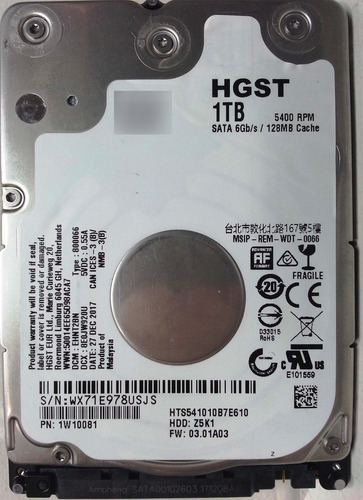 Disco Duro Interno Hgst  1 Tb Hdd Notebook 128mb Cache