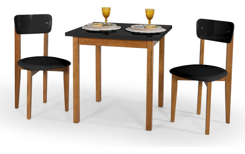 Mesa Elisa 80x80cm + 2 Cadeiras Tecido Suede Preto Jantar Cor Preto/preto