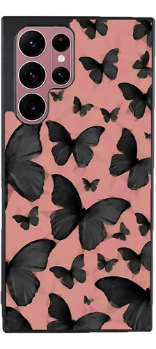 Funda Para Galaxy Mariposas Negras Fondo Rosa Rosita Negro