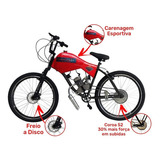 Bicicleta Motorizada 80cc Coroa 52 Fr/susp - Carenada Cor Vermelho Ferrari