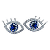 Arete Broquel Ojos Turco Azul, 100% Plata Fina .925 Zirconia