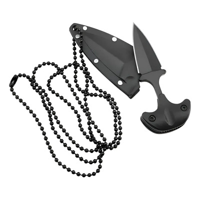 Cuchillo Navaja Collar Mini Táctico Para Defensa Personal Negro