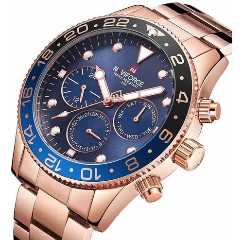 Reloj Naviforce Gold Rose De Cuarzo Calendario Lujosos