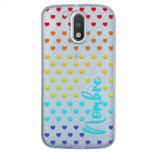 Funda Motorola Corazones Colores Personalizada Con Nombre