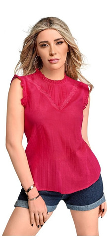 Blusa Mujer Detalle Crochet Color Fresa 993-92