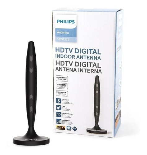 Antena Digital Interna Hdtv Vhf Uhf Fm Sdv1235 Ímã Philips