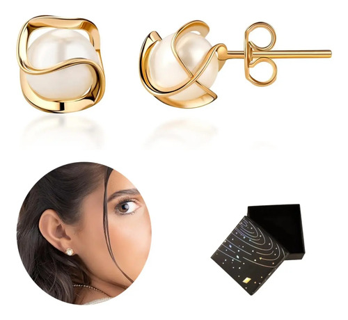 Aretes Mujer De Perlas Oro De 14k Pendientes Joyeria Regalo