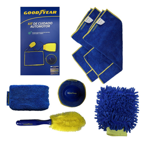 Kit Lavado Auto Goodyear Esponja Trapo Cepillo Toalla 6 En 1 Color Azul