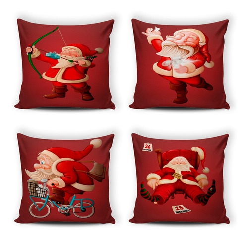 Kit Com 4 Almofadas Cheias Decorativas De Natal 