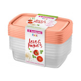 6 Pote Plástico Retangular 785ml Microondas Freezer Bpa Free Cor Salmão