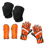 Kit Goleiro Infantil Joelheira Premium Caneleir Luva Futebol