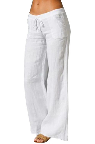 Womens Cotton Pants Elastic Drawstring Loose Trousers