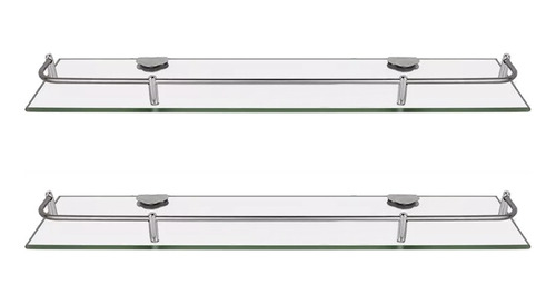 Set X 2 Estante Repisa De Vidrio Rectangular Con Baranda Acero Baño