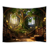 Wiykmk Library Tapestry Retro Bookshelf Gothic