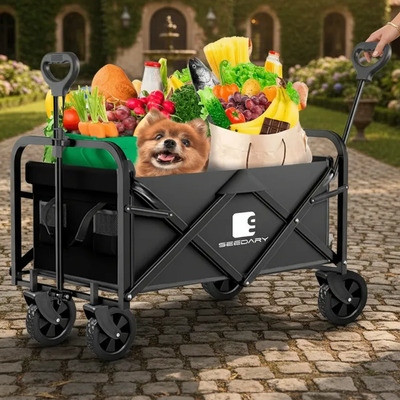 Grande Carrito Vagón Plegable Multiusos Con Ruedas Camping Color Negro | Envío gratis
