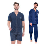 Kit 2 Pijamas Masculino Boão Adulto Inverno E Verão Premium