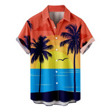 Camisa S De Manga Corta Con Solapa Y Estampado Hawaiano Para