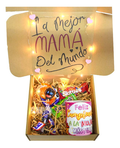 Caja Kit, Taza Feliz Cumple Mujer Bella, Mejor Mamá, Luz Led