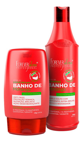Kit Forever Liss Banho De Verniz Morango Shampoo + Leave-in