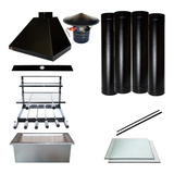 Kit Churrasqueira Rostergrill M Coifa 90x60 Preta C/ 4 Tubos